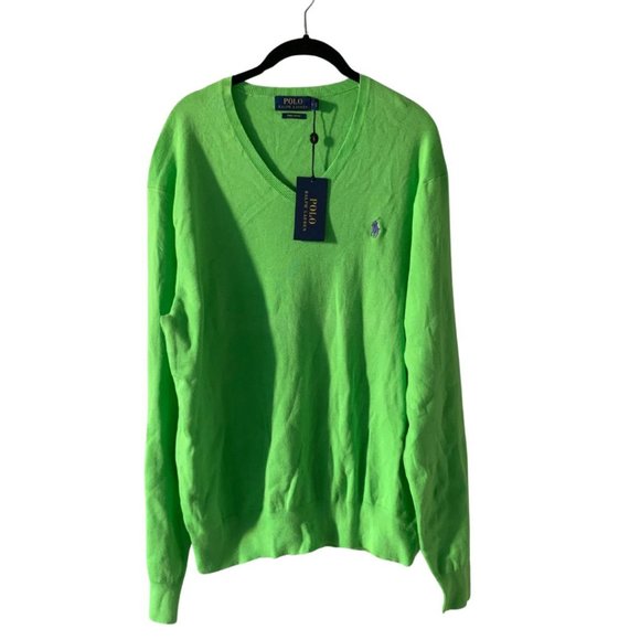 NWT POLO Ralph Lauren Lime Green V-Neck Sweater (Men's L) - Picture 1 of 8